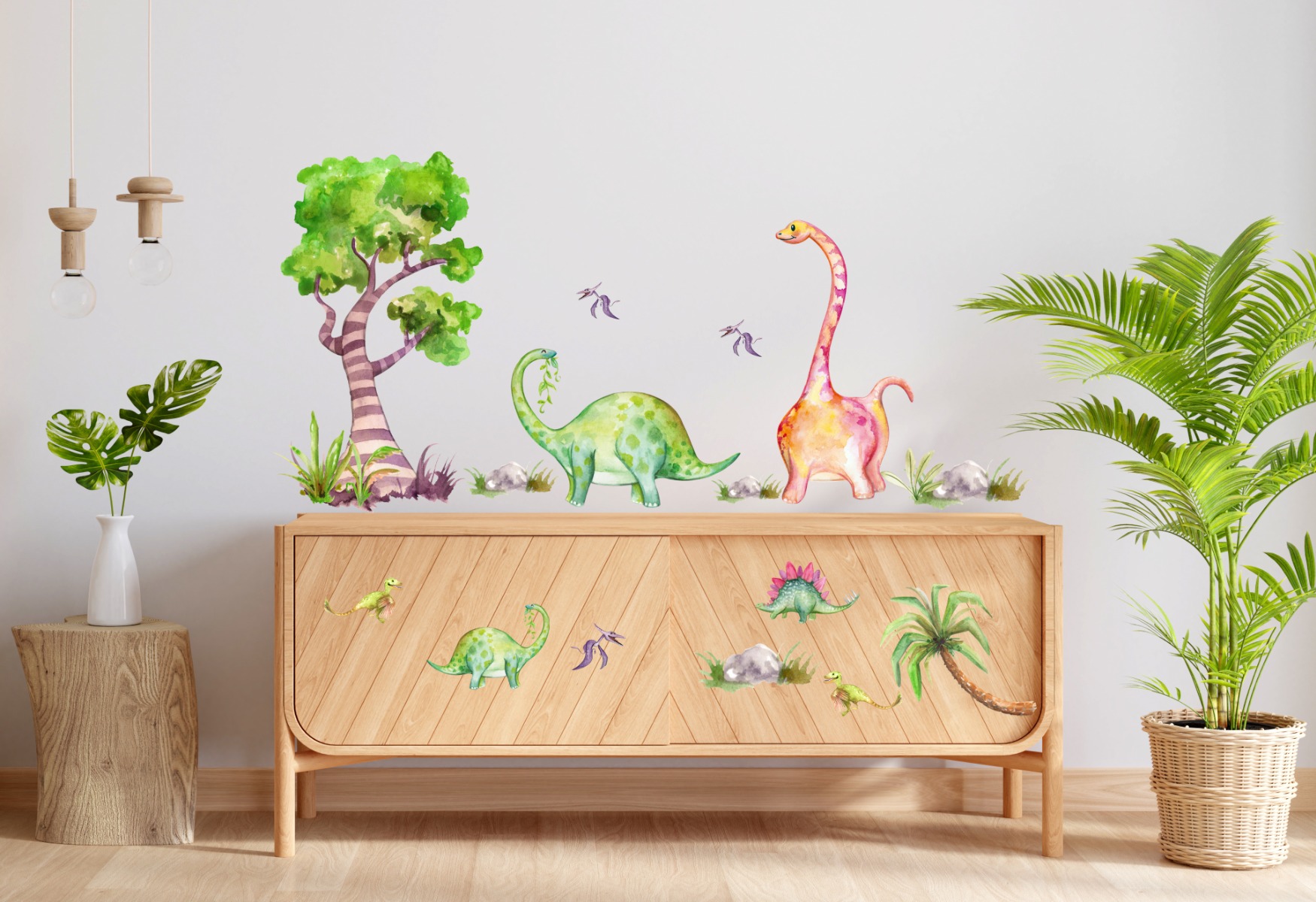 Vinilo decorativo - Dinosaurios en acuarela