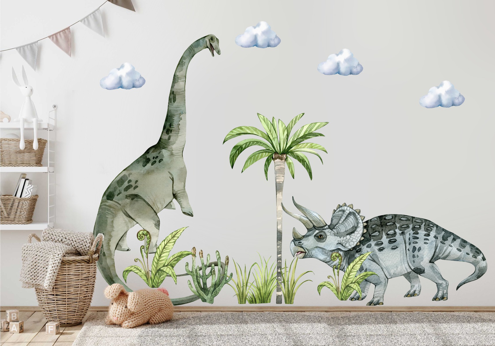 Vinilo decorativo - Brontosaurio y Triceratops