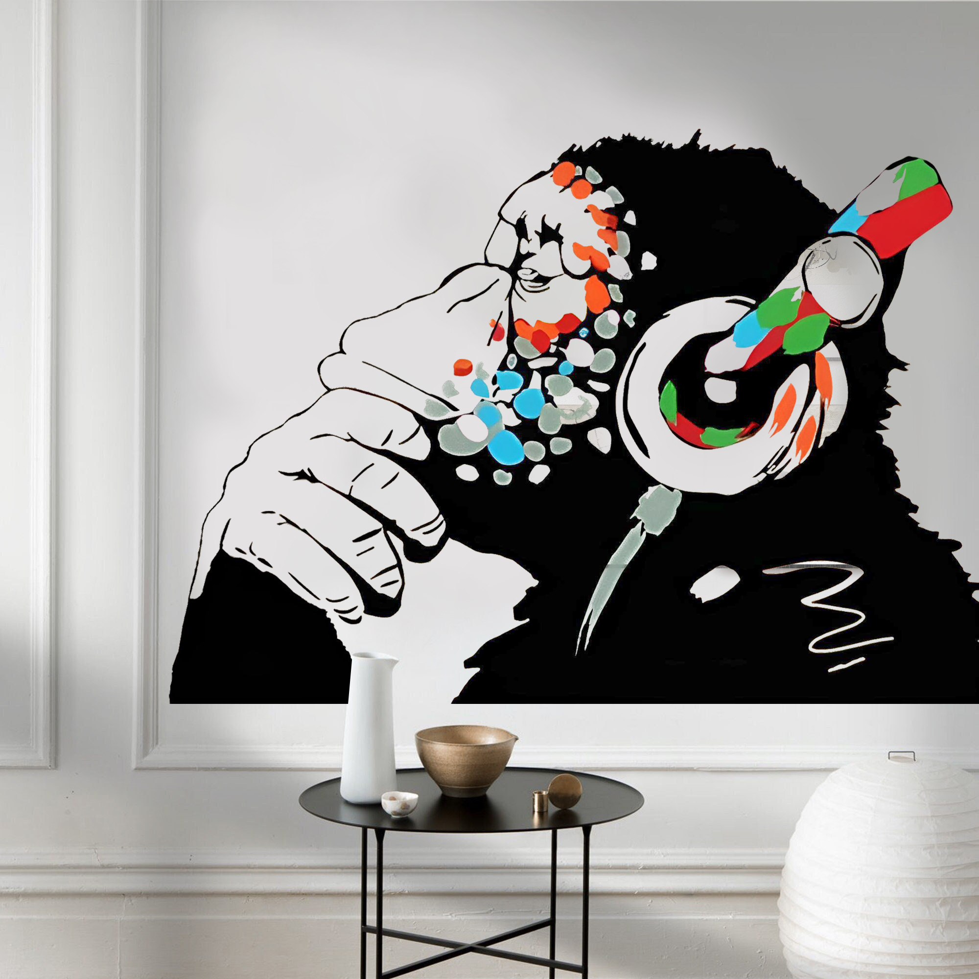 Vinilo decorativo - Gorila pensante con auriculares