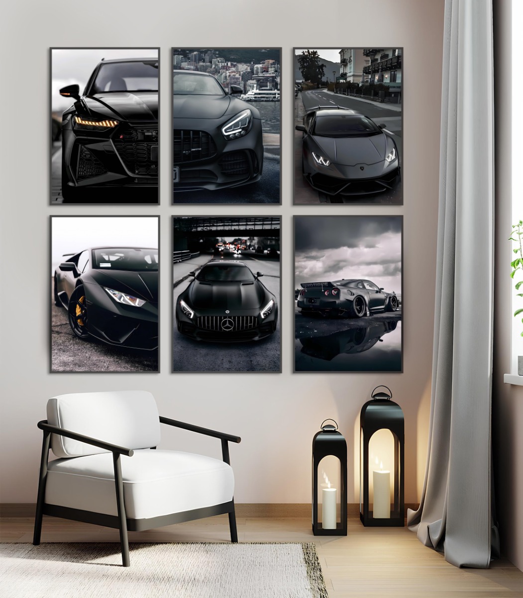 Afiches - Coche de estilo industrial negro / Set de 6
