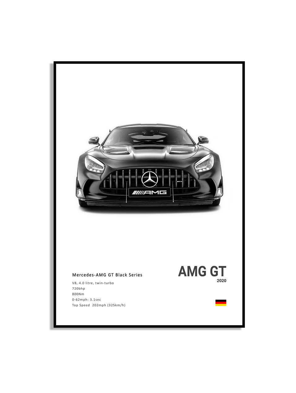 Afiche –  Coche deportivo de lujo en blanco y negro / AMG GT 2020 / Blanca