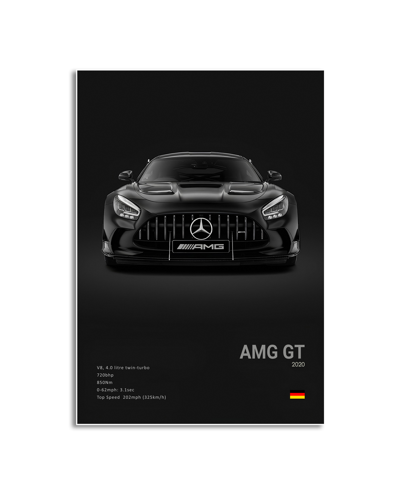Afiche –  Coche deportivo de lujo en blanco y negro / AMG GT 2020 / Negra