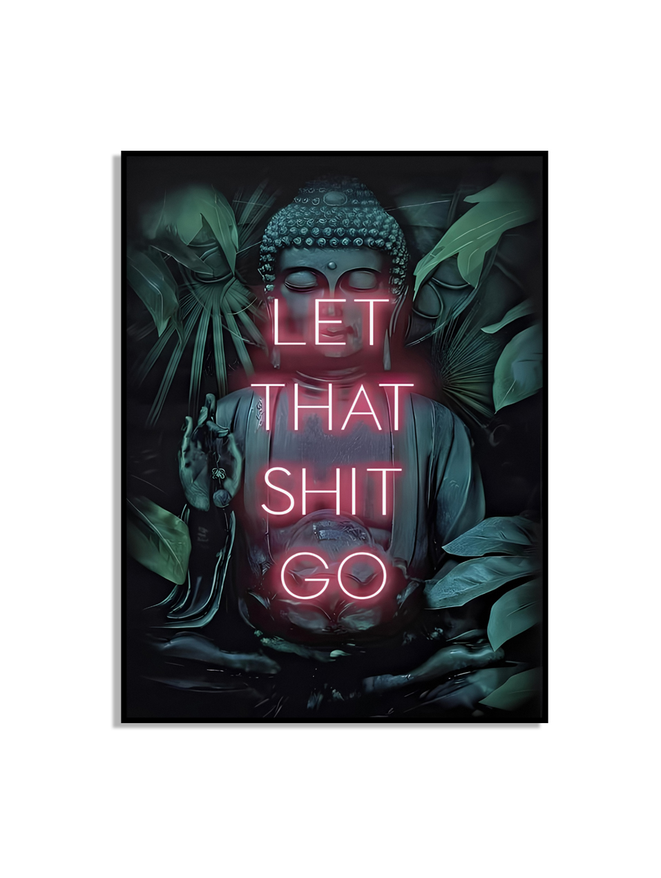 Póster de Buda con texto neón