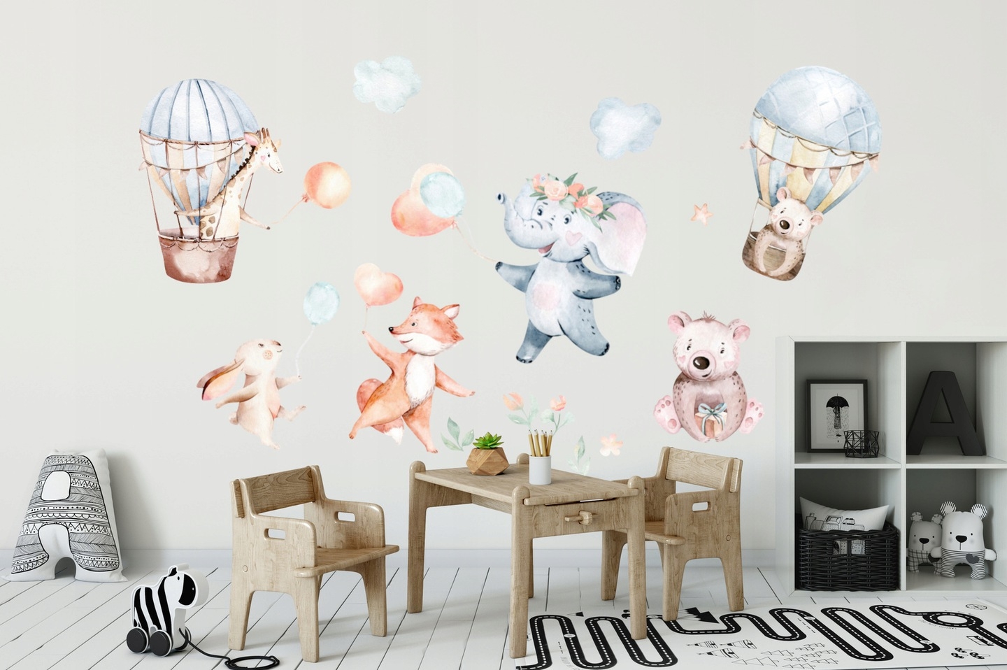 Vinilo decorativo - Animales en globo aerostático