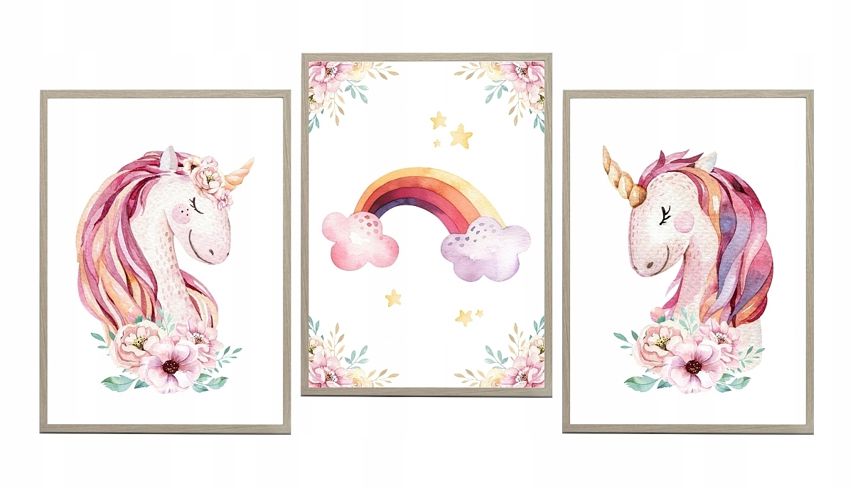 Pósters - Unicornios y arcoíris / Juego de 3