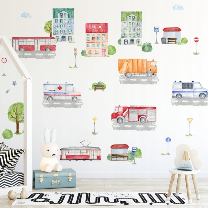 Vinilo decorativo - Ciudad Casas y Vehículos