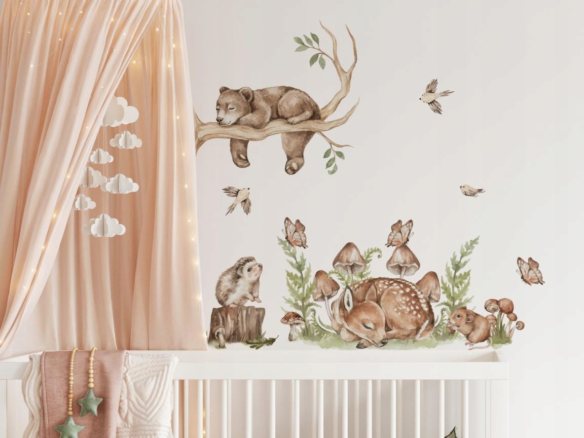 Vinilo decorativo - Ciervo durmiendo y oso de peluche