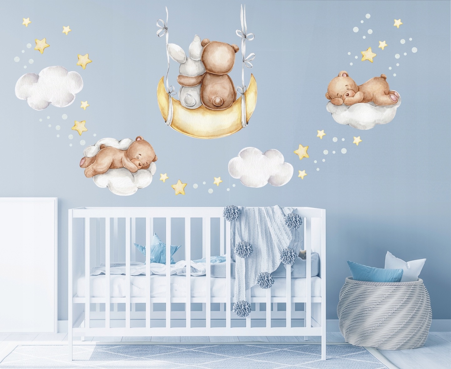 Vinilo decorativo - Oso en luna y nubes