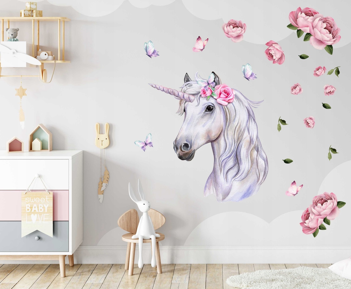 Vinilo decorativo - Unicornio con Flores