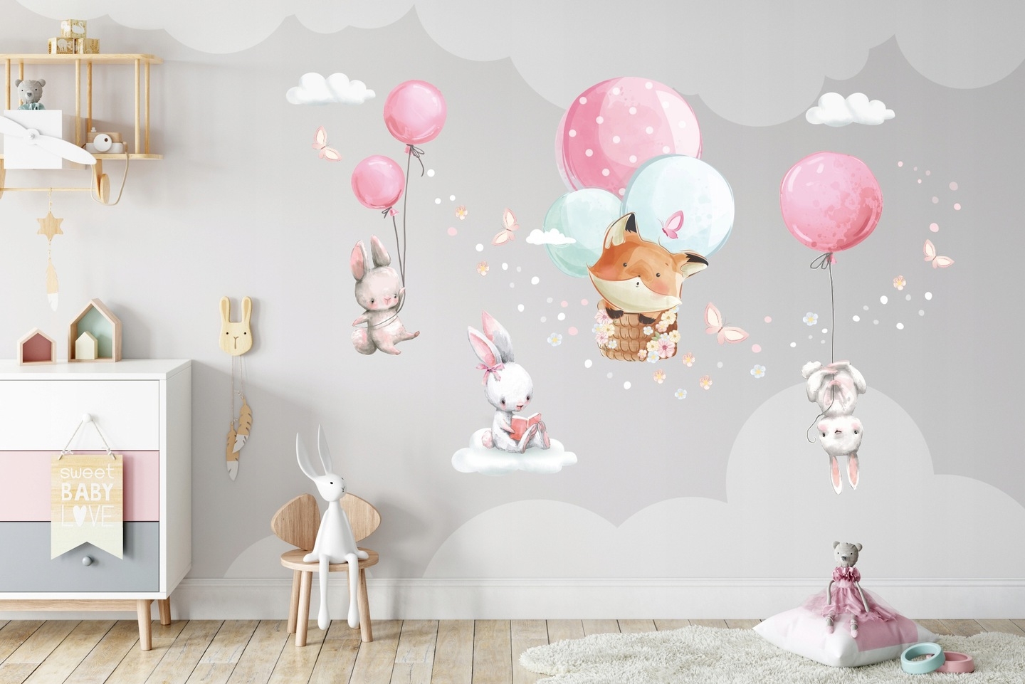 Vinilo decorativo - Conejitos con Globos