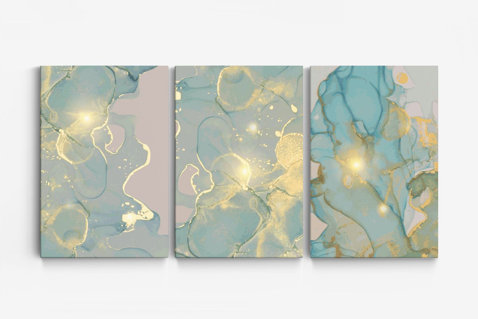 Lienzo Abstracto Azul y Oro - Juego de 3