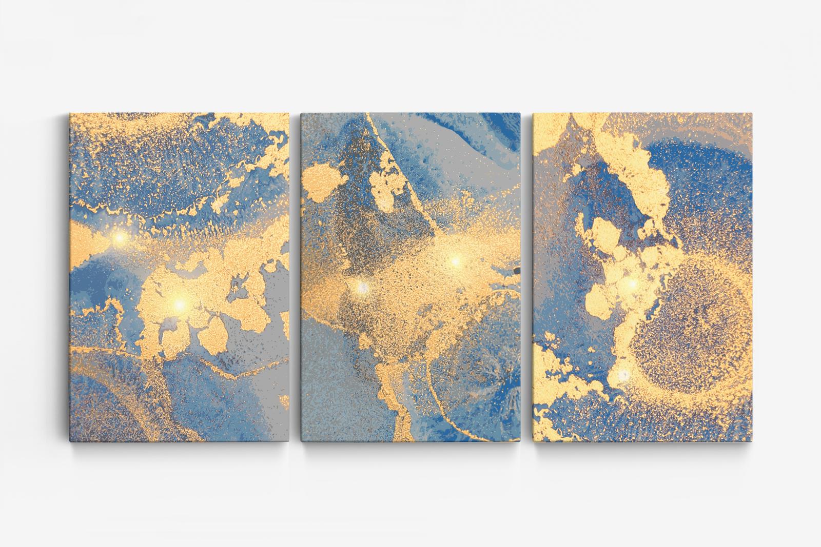 Lienzo Abstracto Azul y Dorado - Conjunto de 3