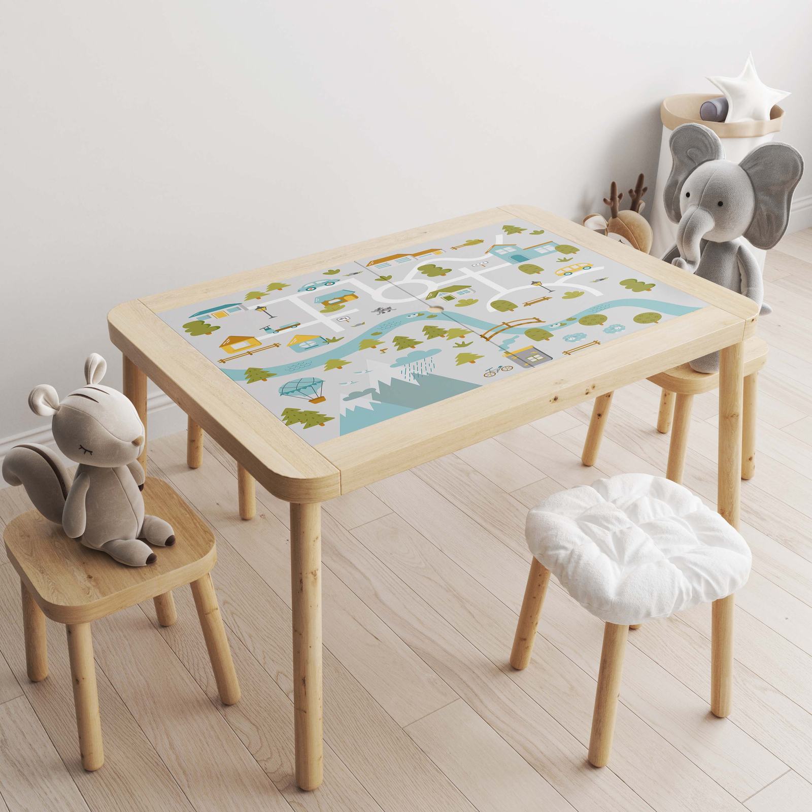 Pegatina Autoadhesiva – Decalcomanía de Mesa Flisat / Diseño de Mapa Juguetón