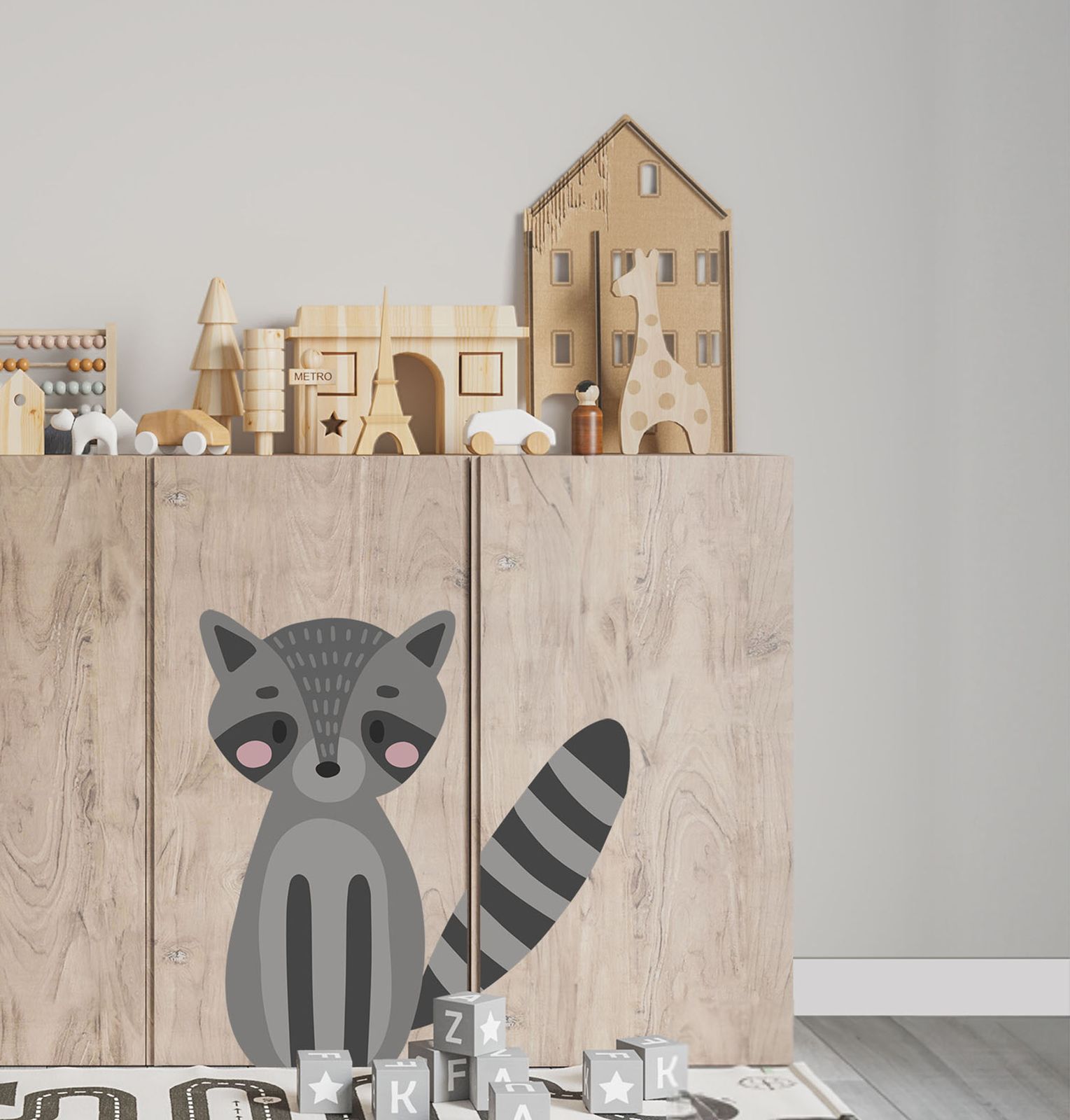 Adhesivo Autoadhesivo – Ivar Cabinet Decal / Diseño de Mapache