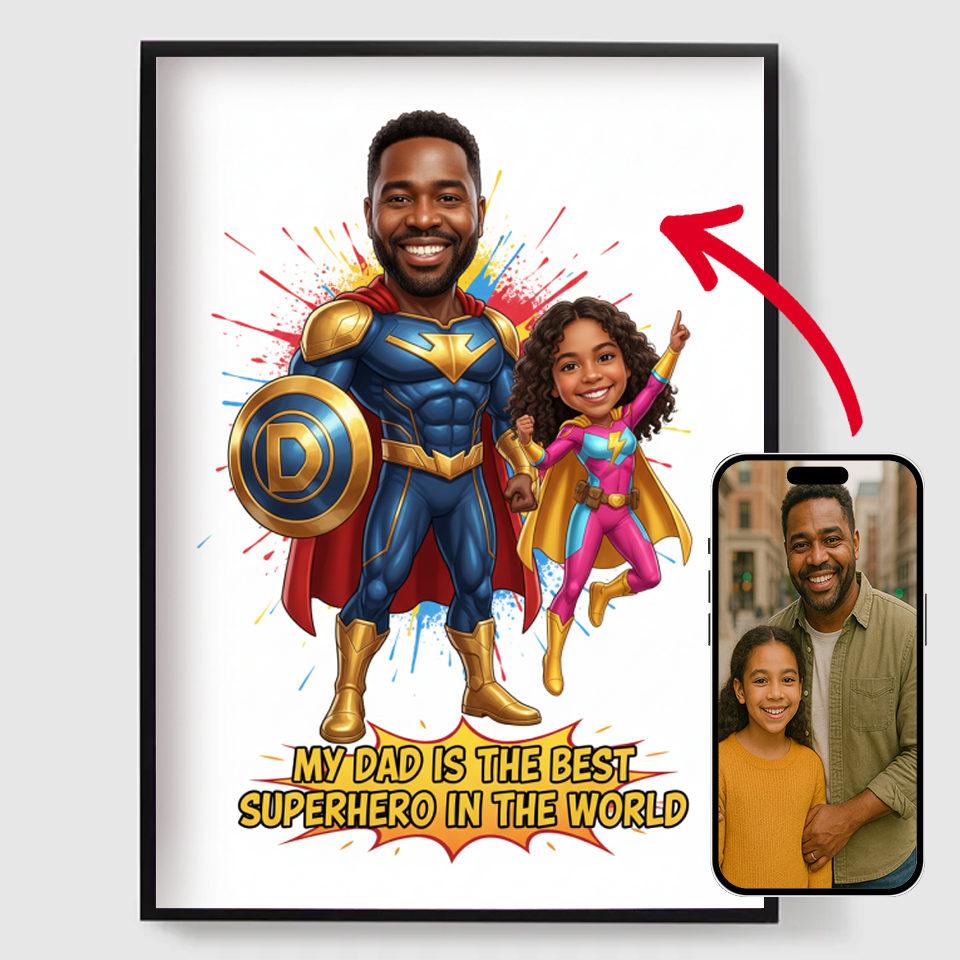 Personalised Poster - Dad and son superheroes - AI Poster