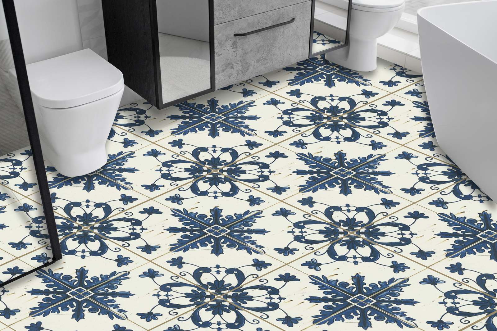 Baldosas de Suelo con Patrón Floral Azul - 24 uds