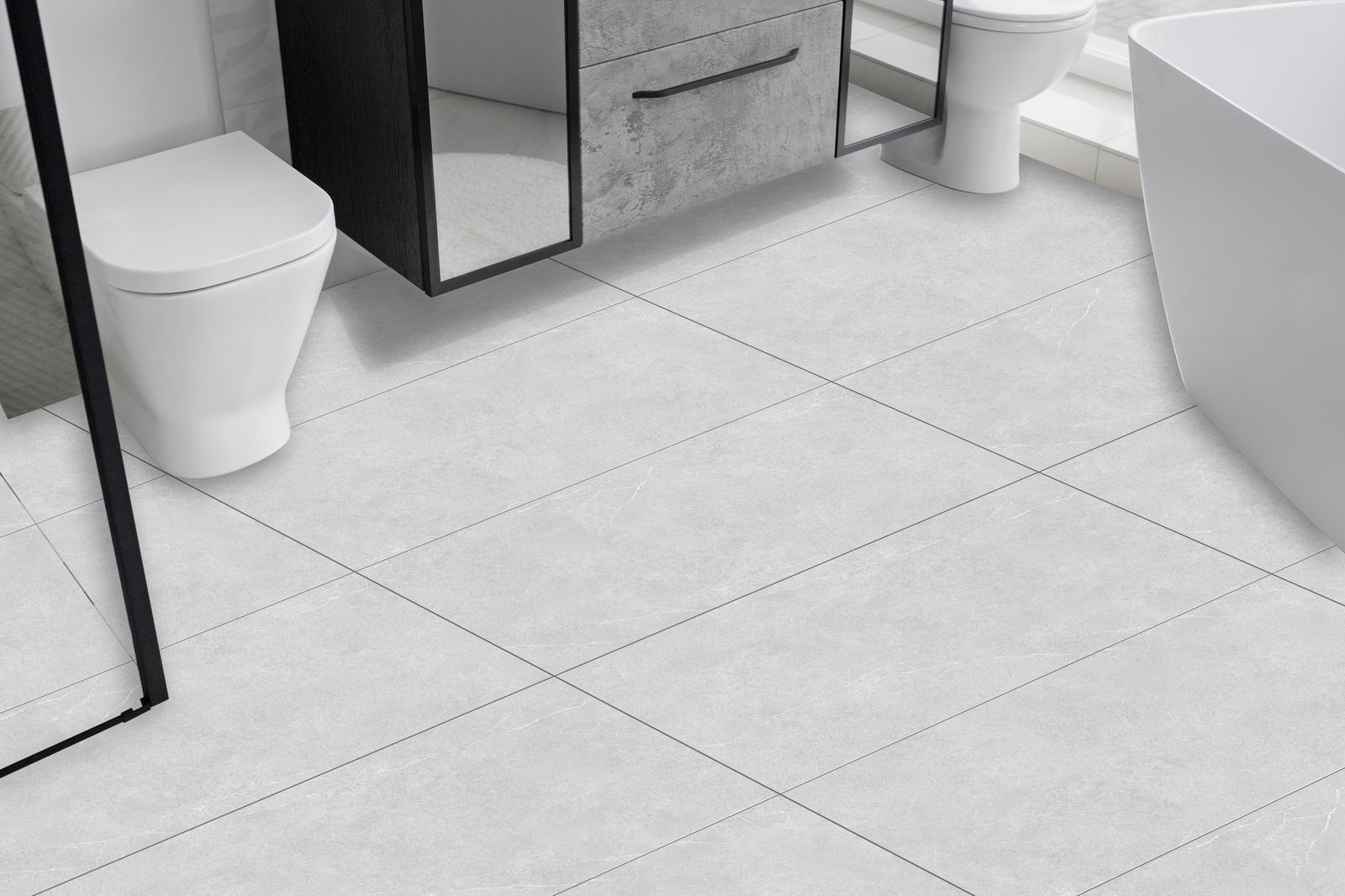 Elegantes Azulejos de Suelo Grises para Baño - 24 uds
