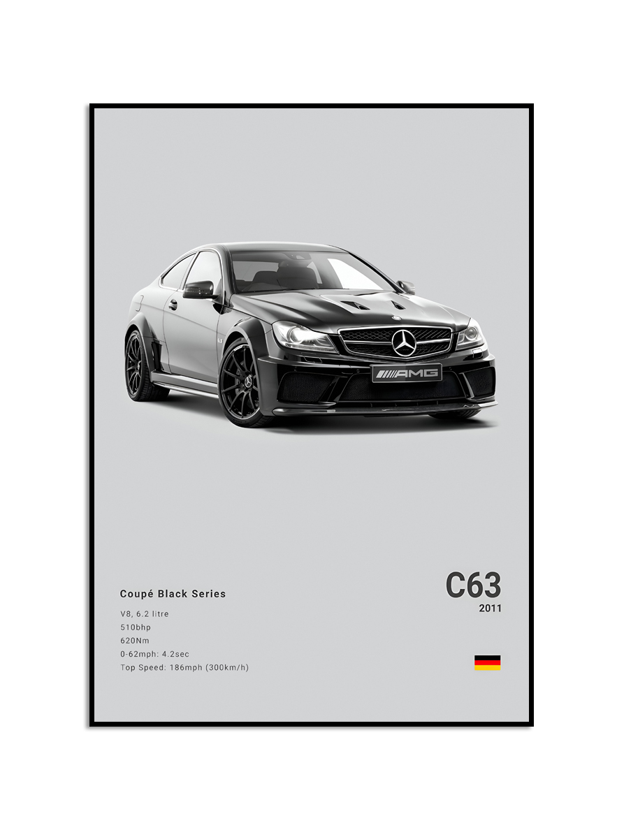 Afiche –  Coche deportivo de lujo en blanco y negro / C 63 2011   / Gris