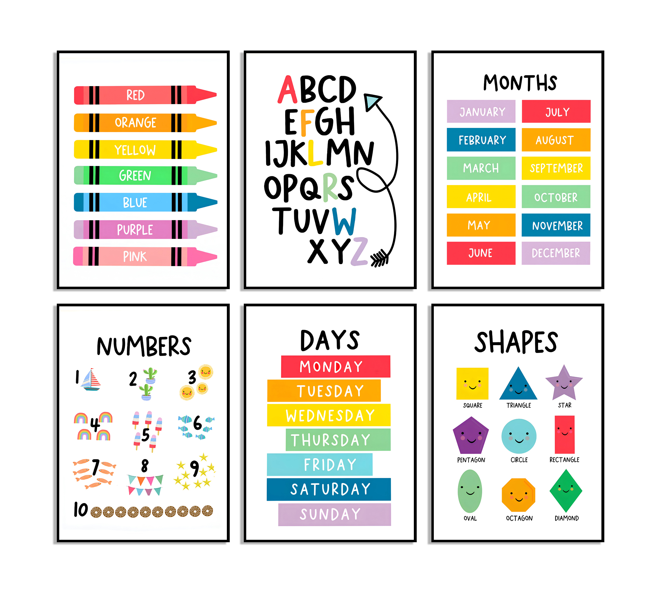 Afiches - Afiches de aprendizaje para niños / Juego de 6