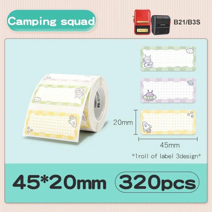 Etiquetas autoadhesivas NIIMBOT Serie B18 Serie B1 / B21 / B3 45 x 20 mm / 320 piezas / Equipo de camping