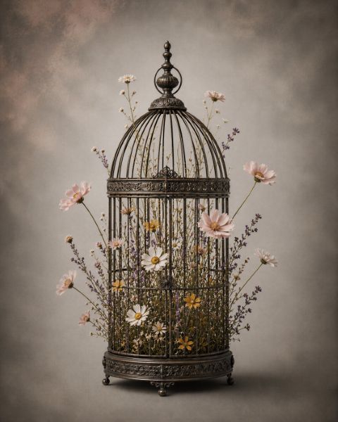 Póster - Elegancia de jaula floral