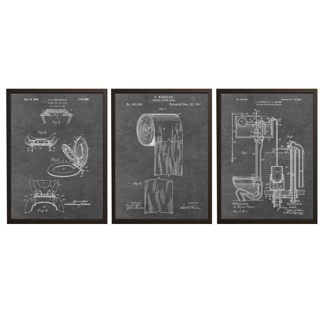 Poster de Dibujo de Patente - Inventos de Baño / Juego de 3