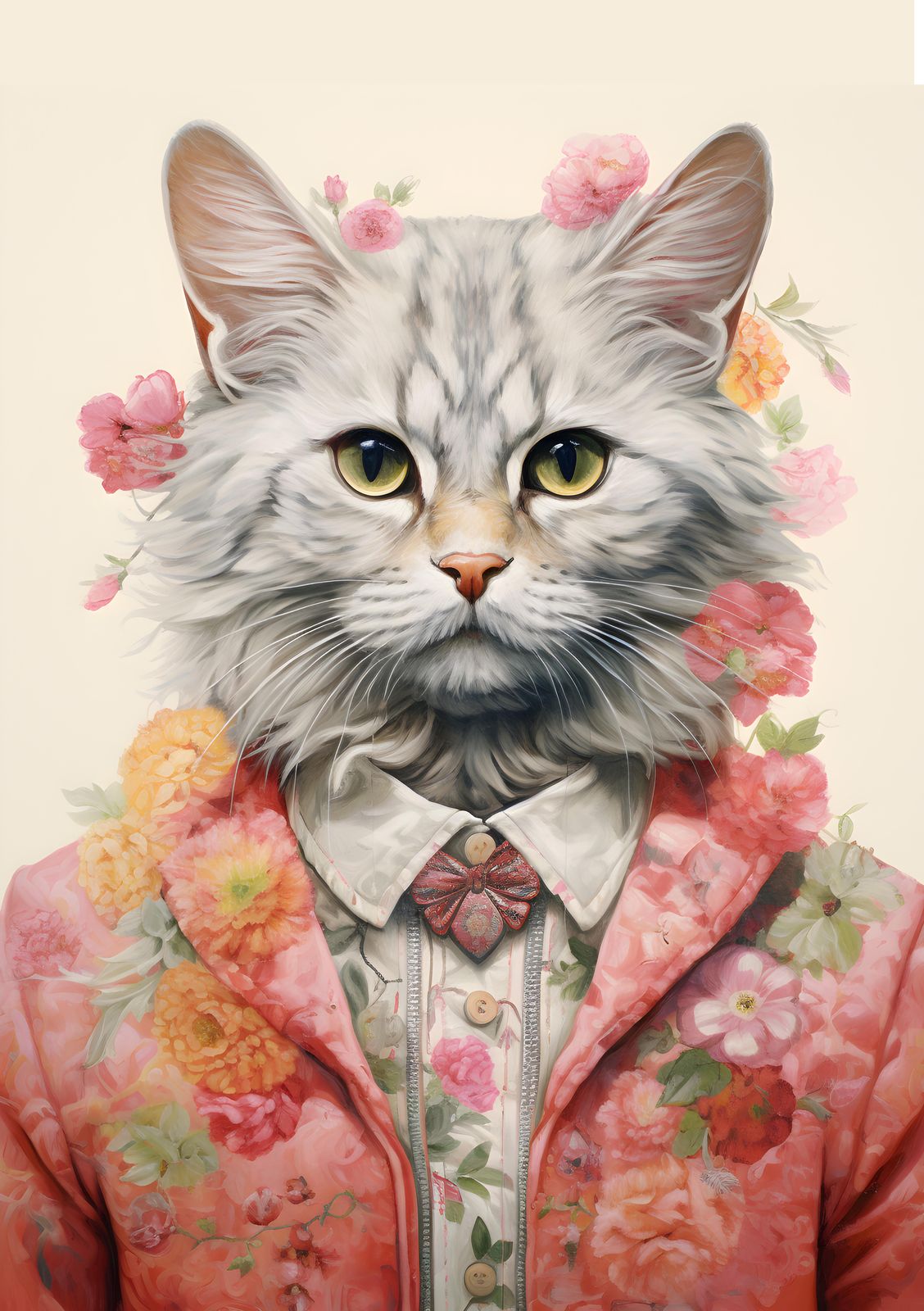 Póster - Retrato de Gato Floral