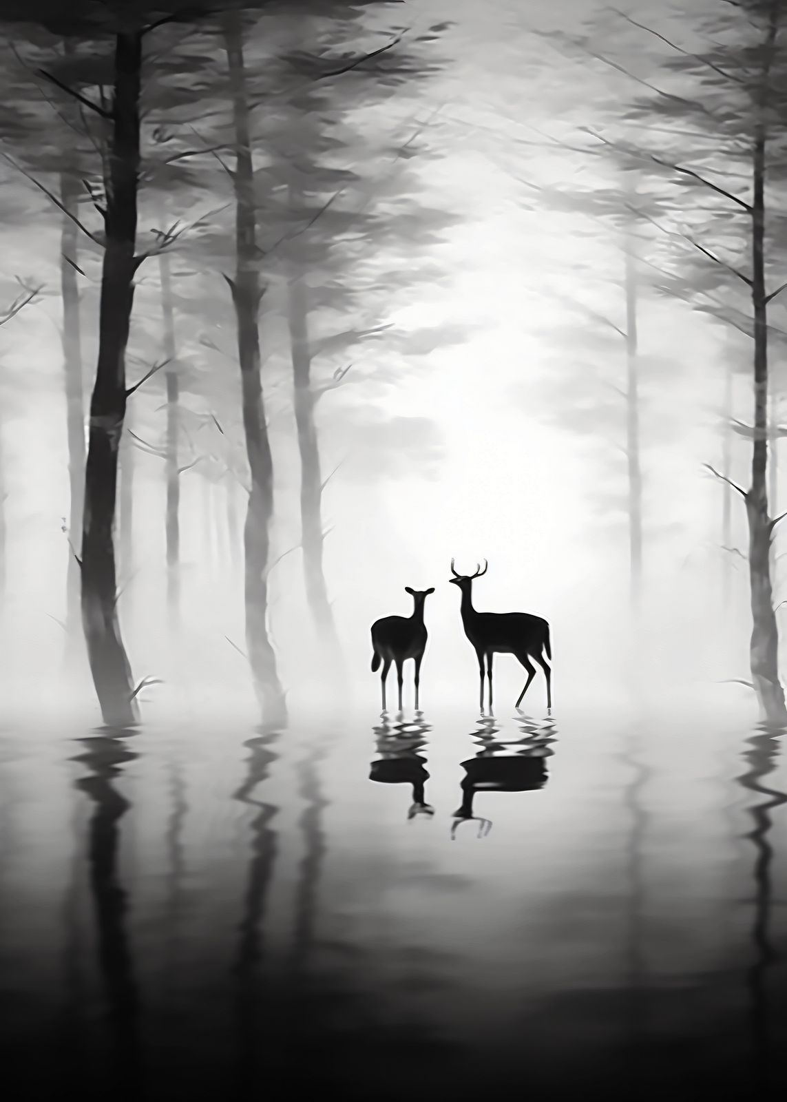 Póster - Reflejo de Ciervos en el Bosque