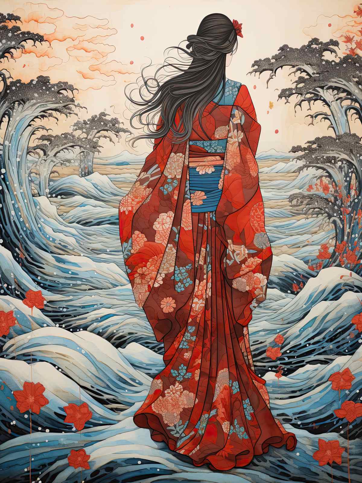 Póster - Geisha en las olas
