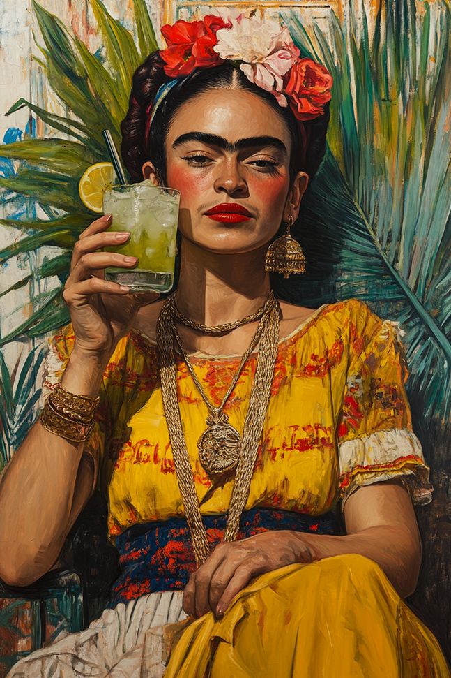 Póster - Frida Kahlo con bebida