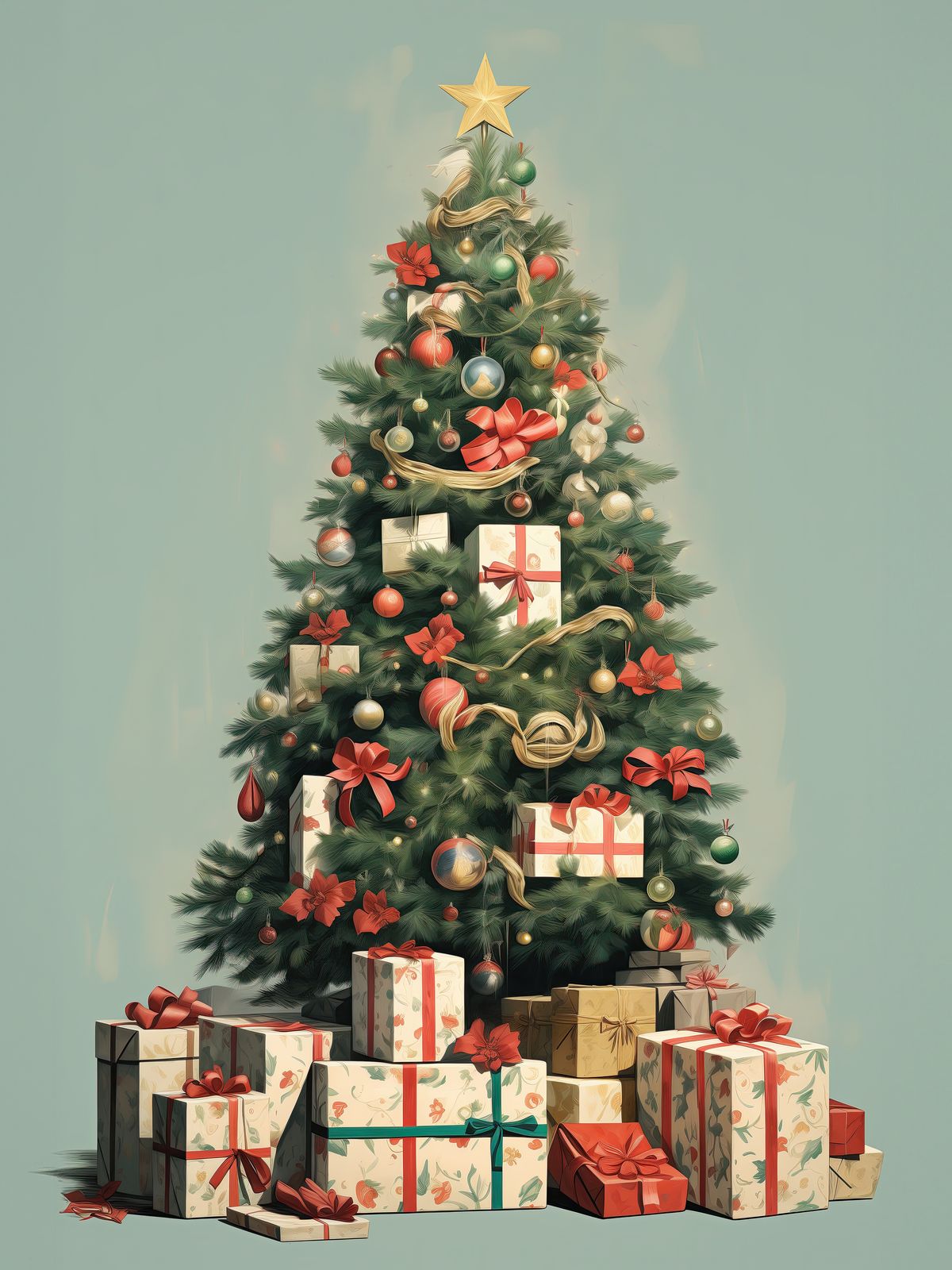 Póster - Árbol de Navidad con Regalos