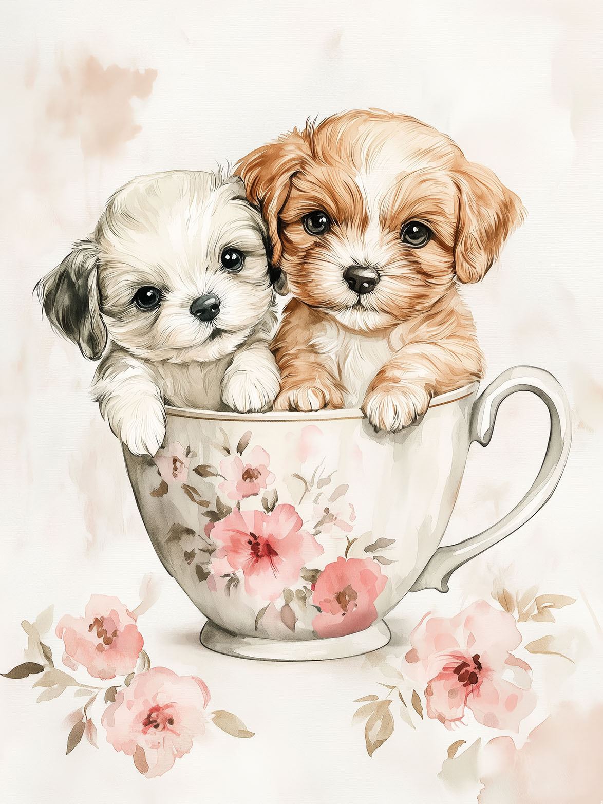 Póster - Cachorros en taza de té