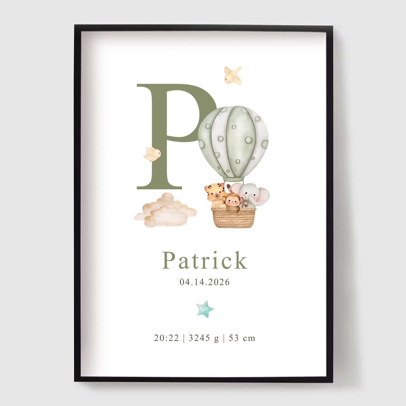 Póster Personalizado - Póster de Nacimiento con Tema de Globo Aerostático