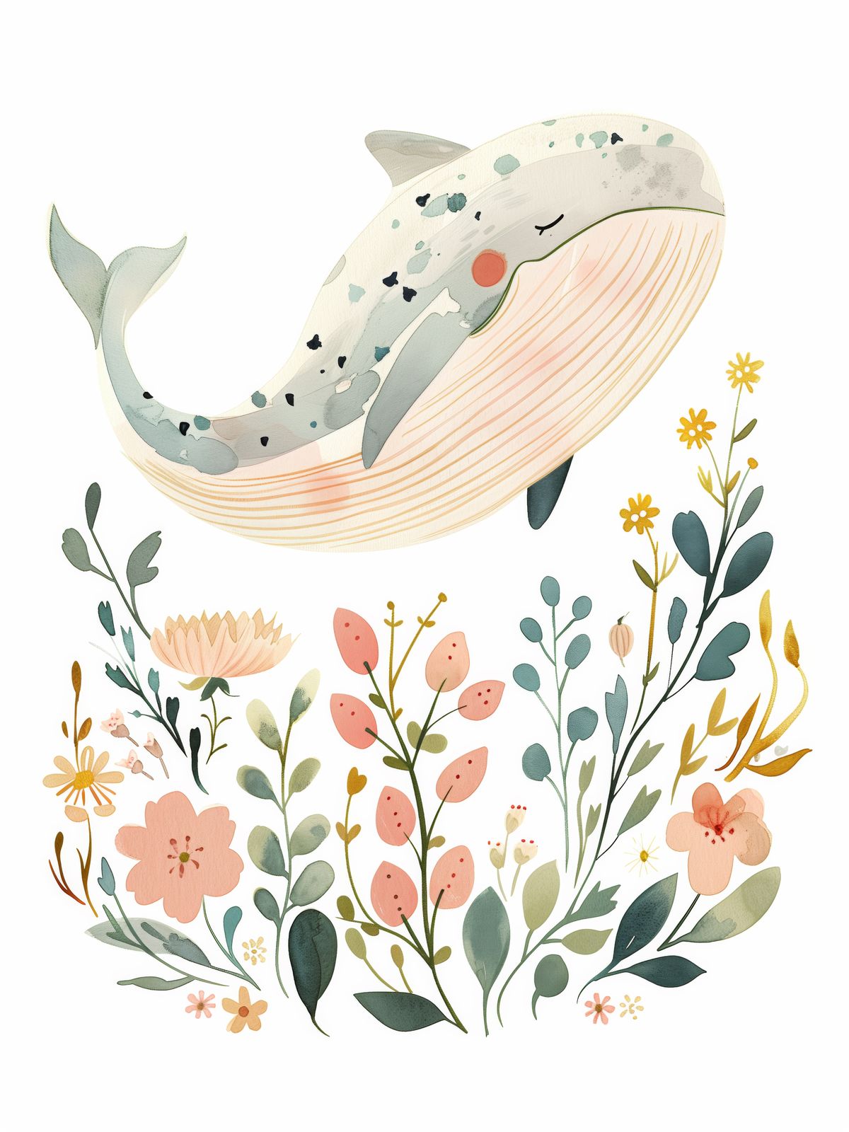 Póster - Ballena y Flores