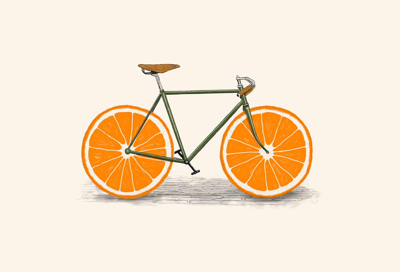 Póster - Bicicleta con ruedas de naranja
