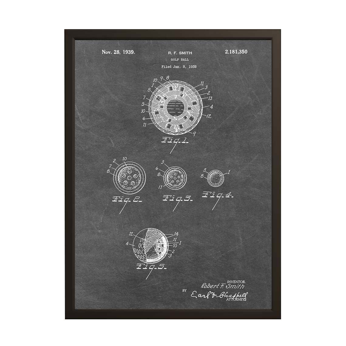 Póster de dibujo de patente - Diseño de pelota de golf