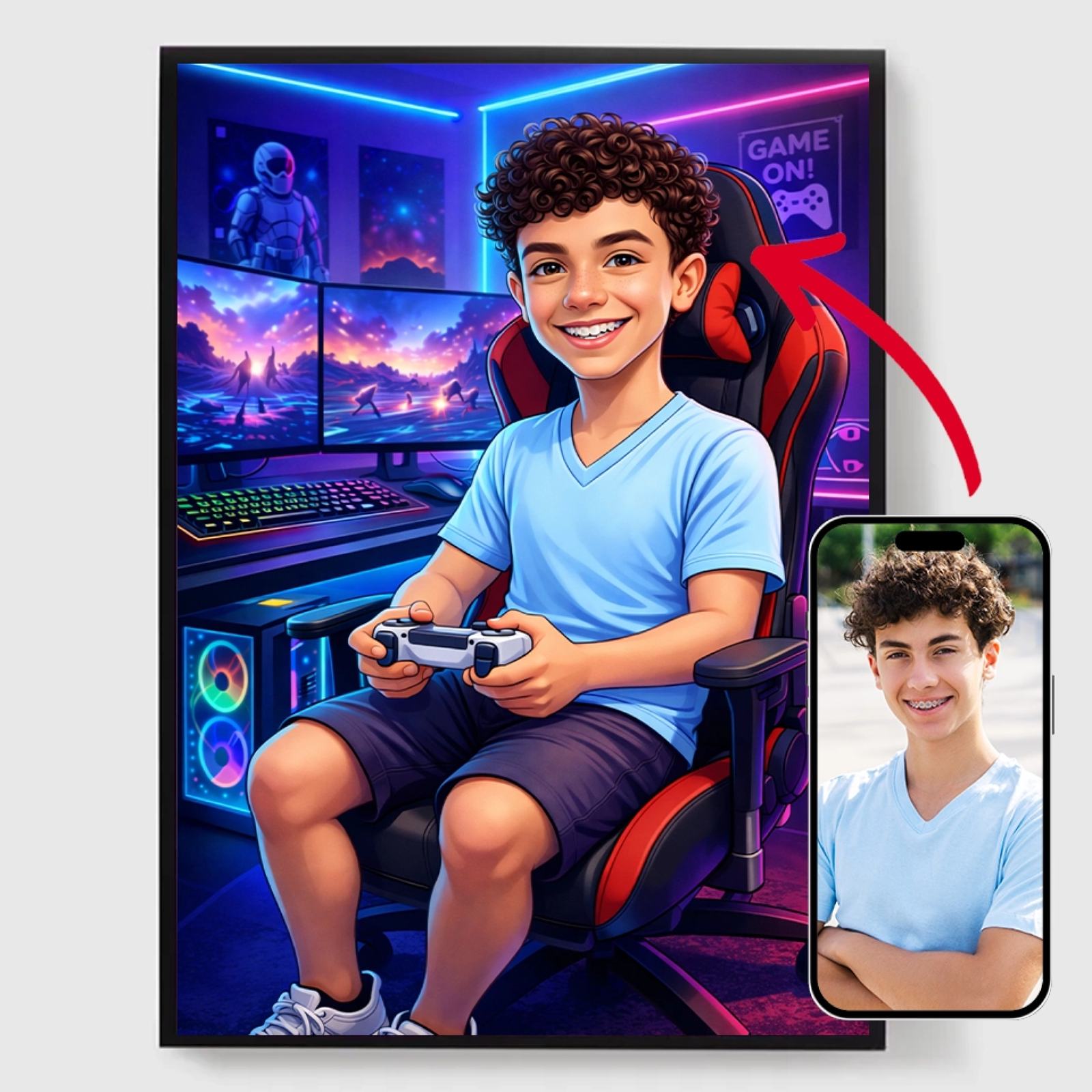 Póster Personalizado - Caricatura de Gamer - Póster IA