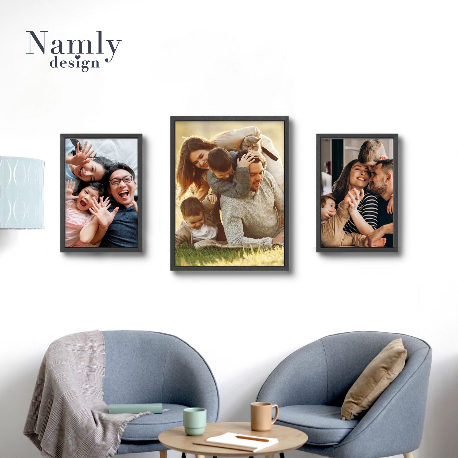 Pared de galería – Subir foto – 3 pósters personalizados verticales con marcos
