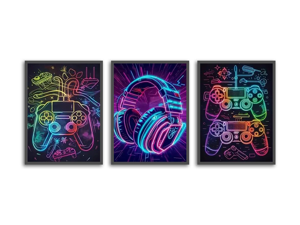 Póster - Gaming Neon Art / Juego de 3