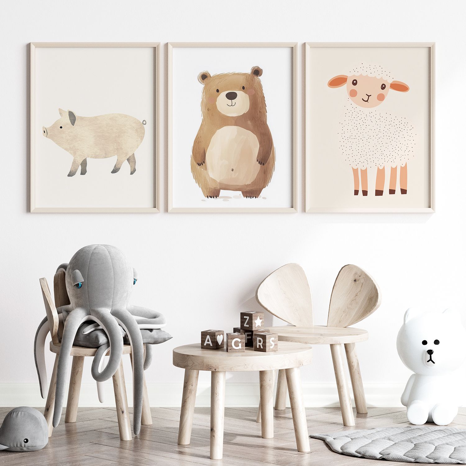 Póster - Trío de Animales Lindos / Conjunto de 3