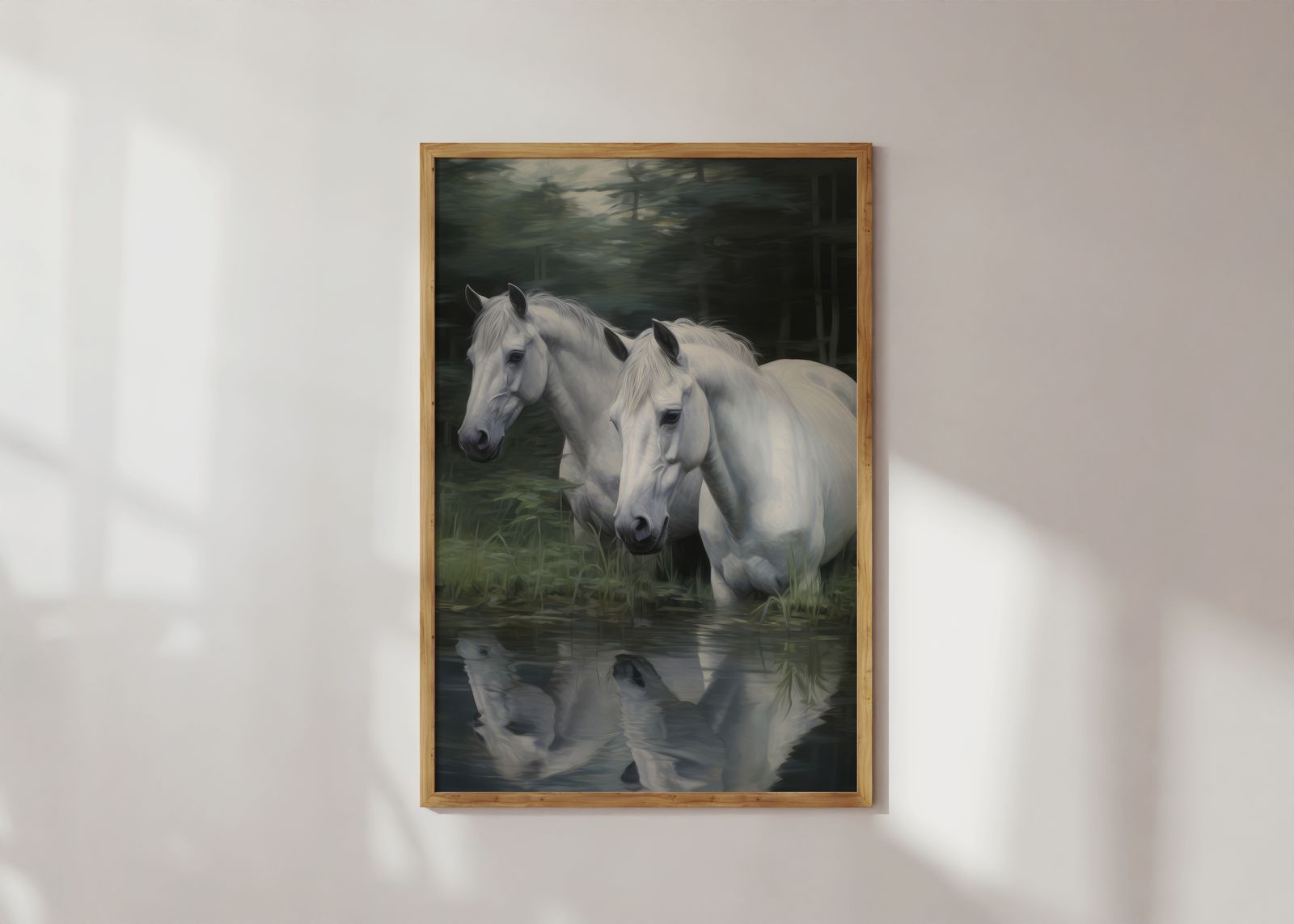 Póster - Reflejo de Caballos Blancos