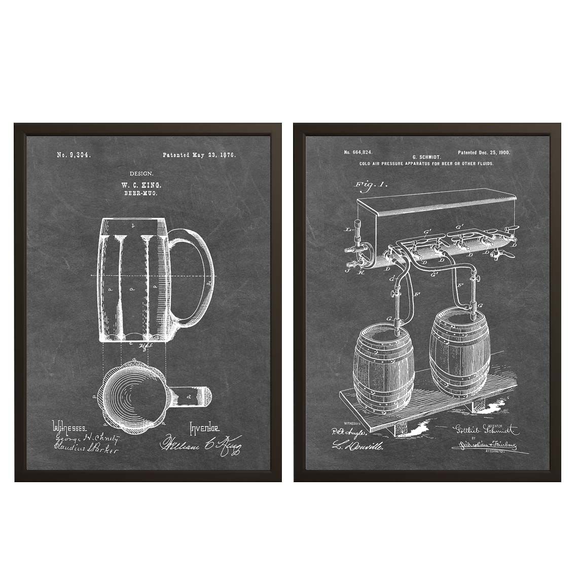 Póster de Dibujo de Patente - Jarras y Barriles / Set de 2