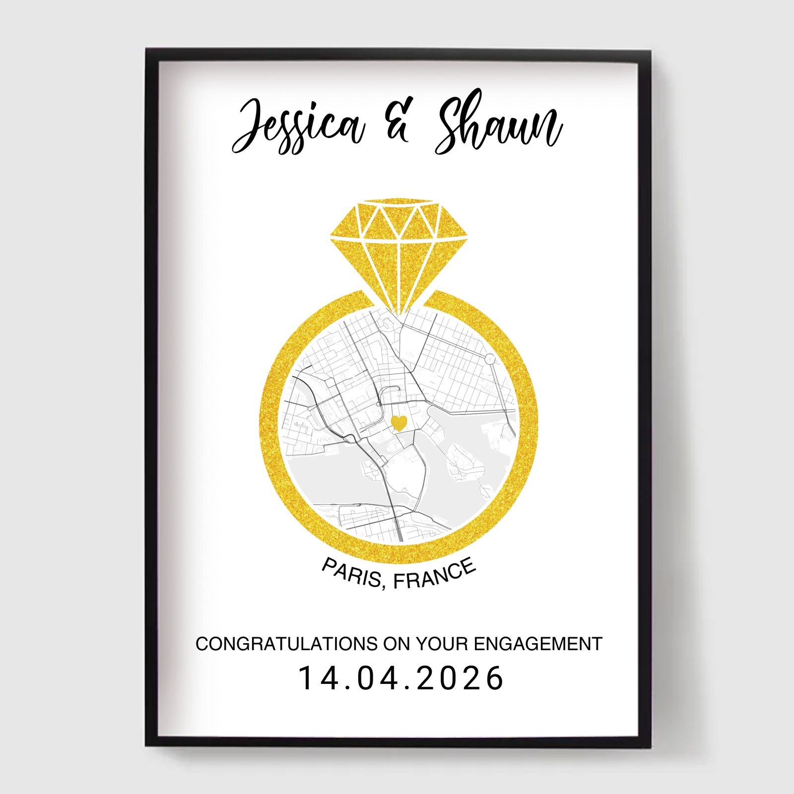 Póster Personalizado - Anillo de Compromiso de Oro con Mapa