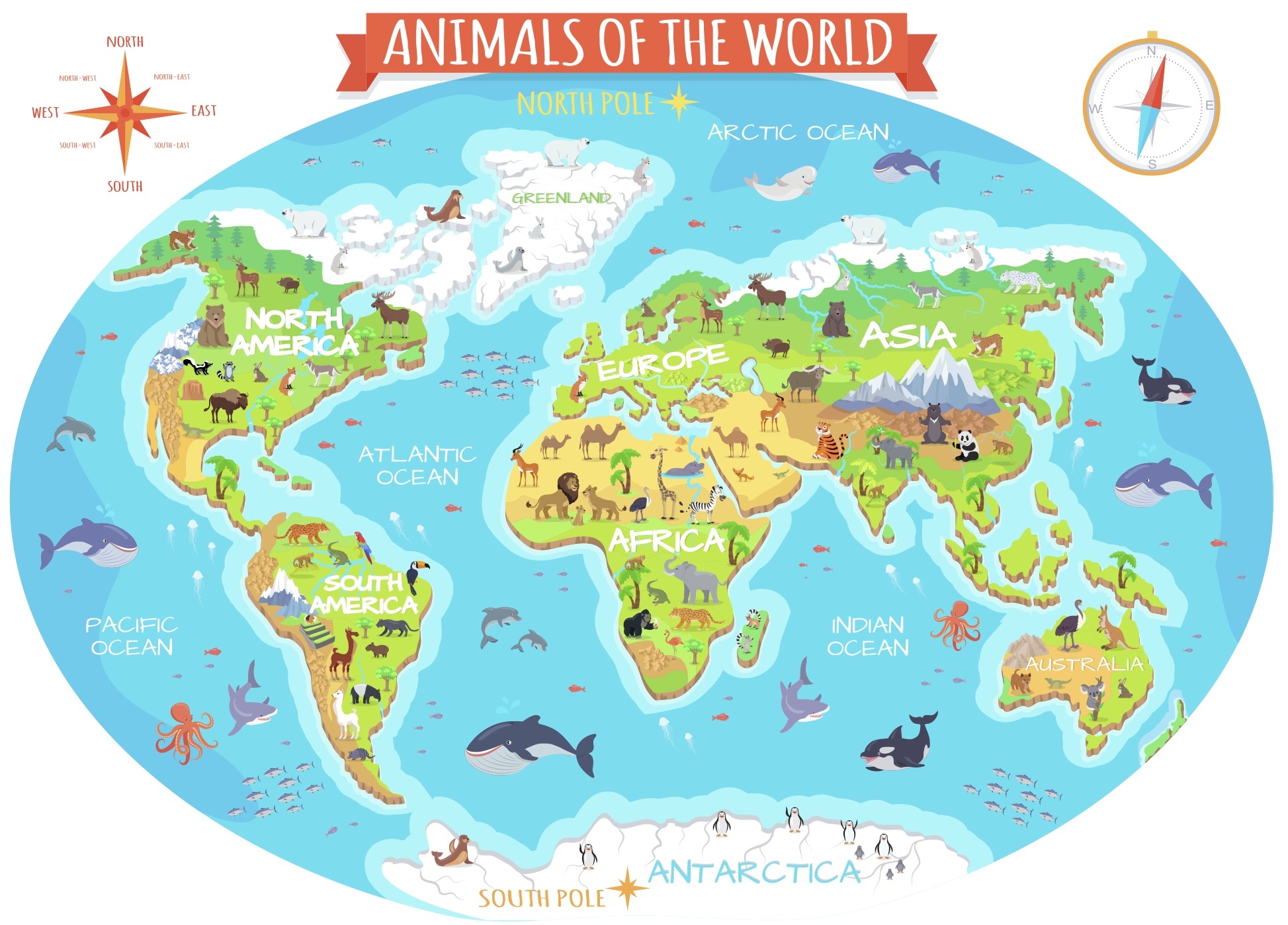 Vinilo decorativos - Mapamundi / Animals of the World