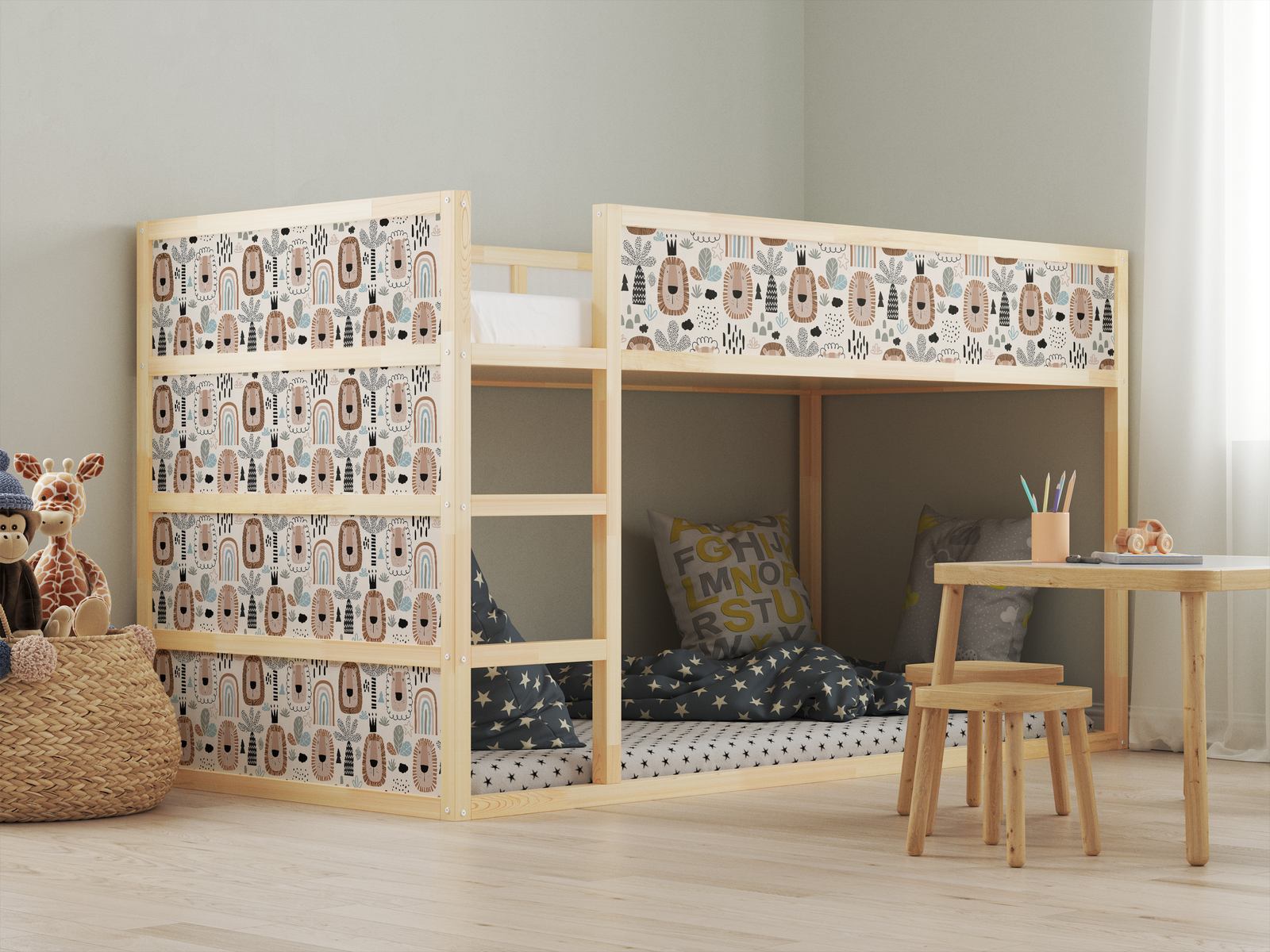 Pegatinas Autoadhesivas – para cama de Ikea KURA / - Adhesivo - Patrón de León