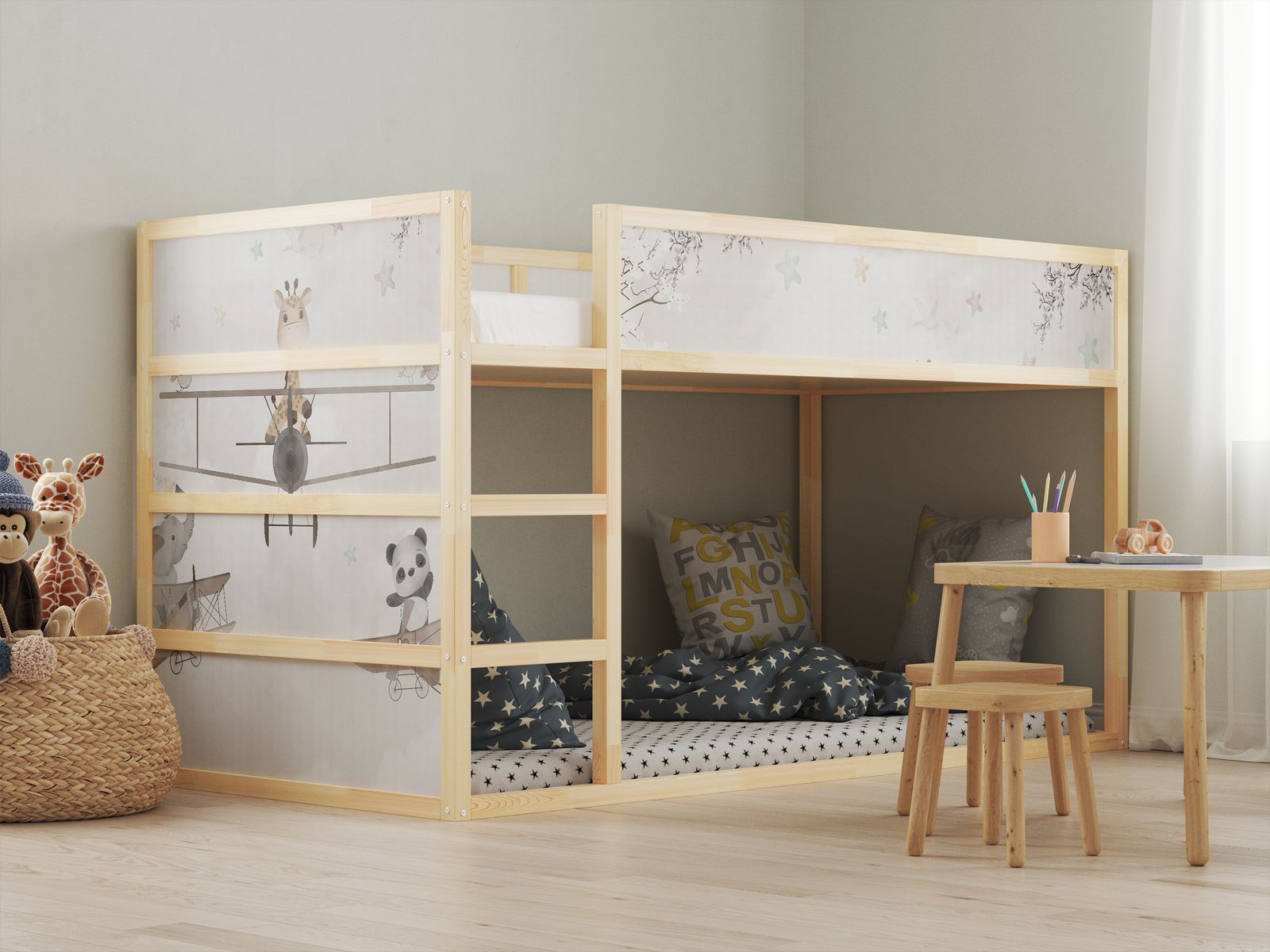 Pegatinas autoadhesivas – para cama Ikea KURA / - Sticker - Tema de avión de animales