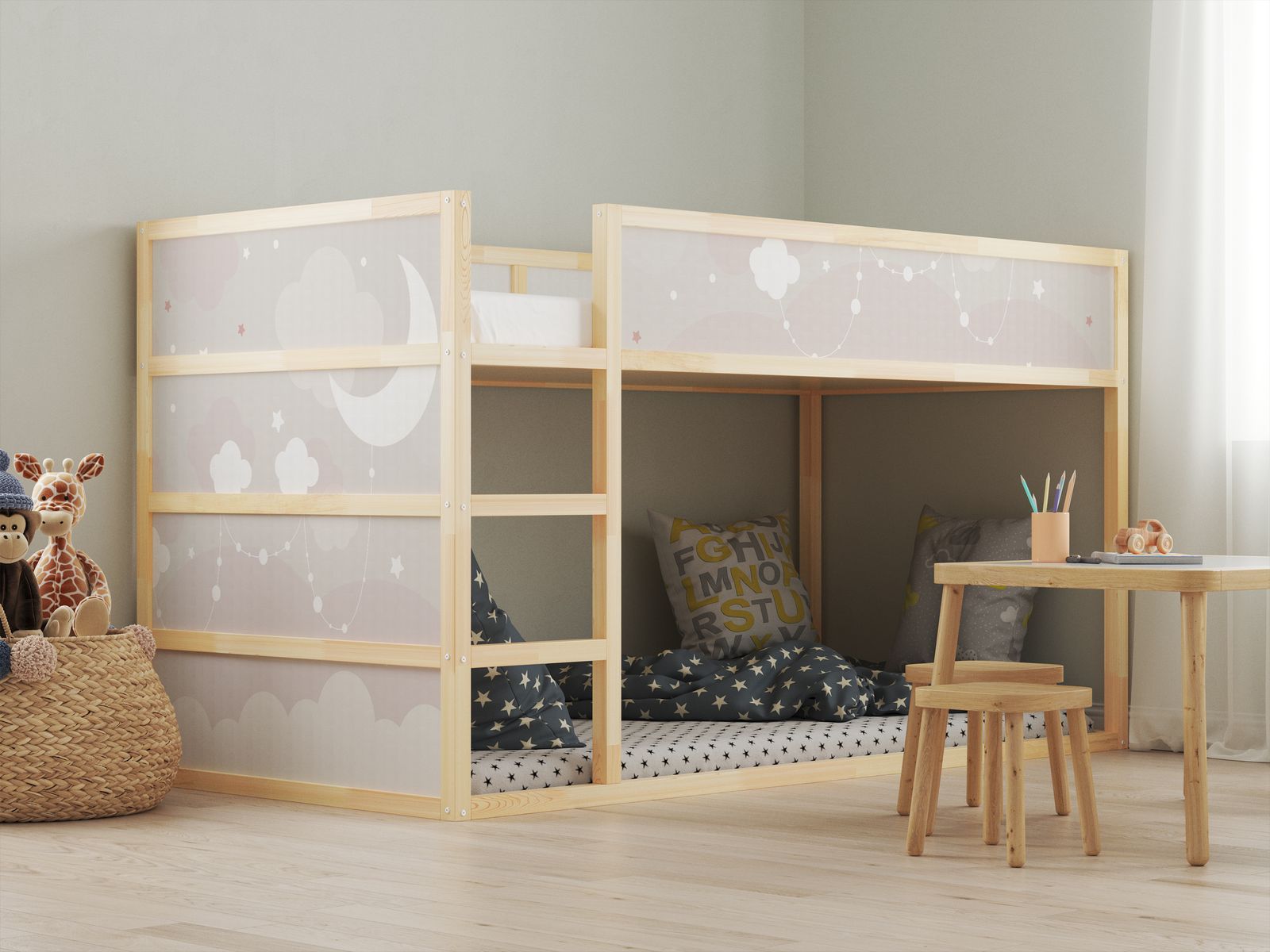 Pegatinas autoadhesivas – para cama Ikea KURA / - Pegatina - Nubes de noche estrellada