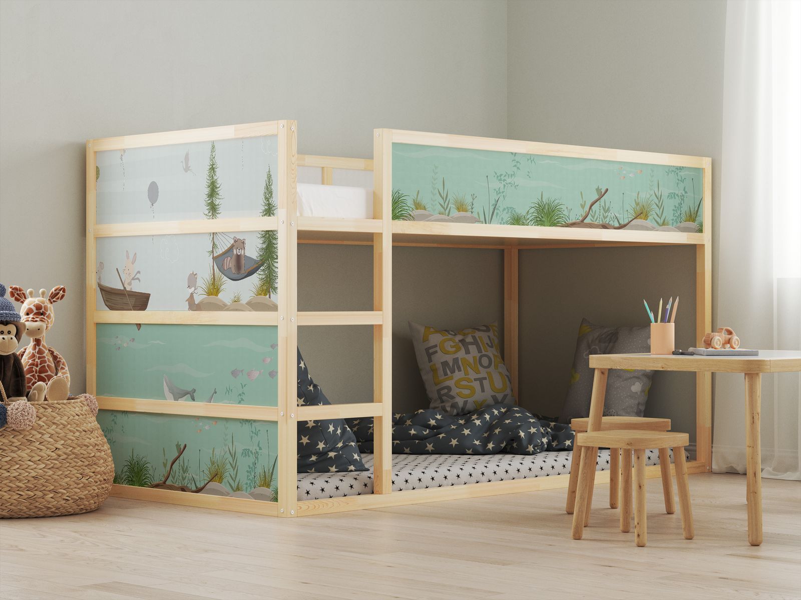 Pegatinas autoadhesivas – para cama Ikea KURA / - Adhesivo - Amigos de los animales
